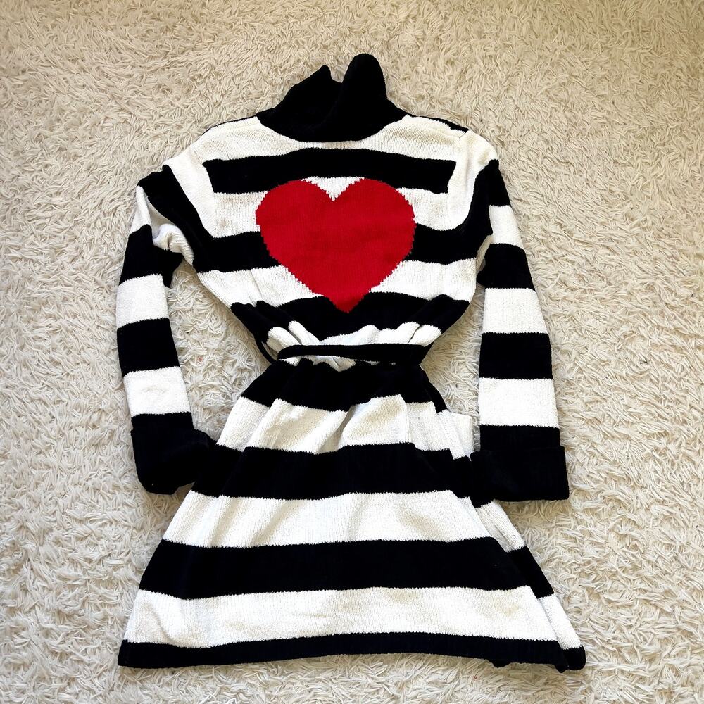 Betsey Johnson Heart Striped Cardigan Size Small Maximalist Whimsical Rock Chic